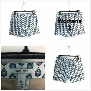 Women's White House Black Market 2 XS XSmall Khakis Chino Shorts Black Blue NWOT